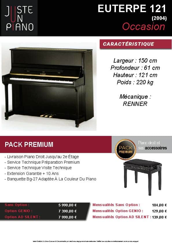 euterpe 121 noir laqué piano droit |pack premium gratuit|